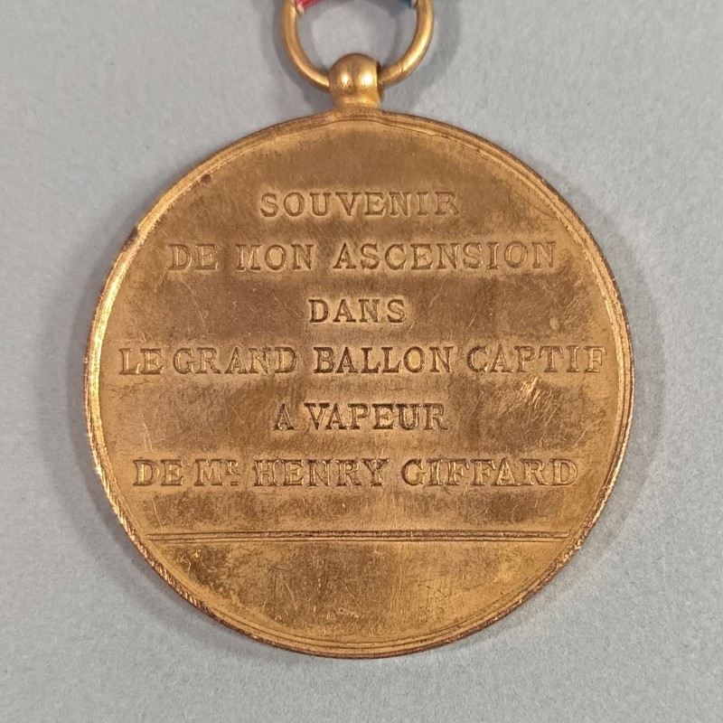 MEDAILLE SOUVENIR DE MON ASCENSION DANS LE GRAND BALLON CAPTIF A VAPEUR DE Mr HENRI GIFFARD 1878 PANORAMA DE PARIS